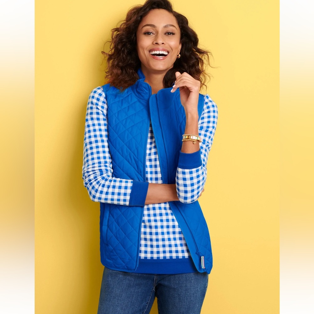 Talbots women’s XL blue quilted puffer vest fall winter outdoor layering